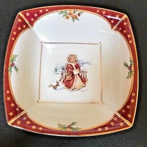 NIB NWT NEW Goebel (Hummel) 6" Bowl - Winter Girl with Muff Red & White